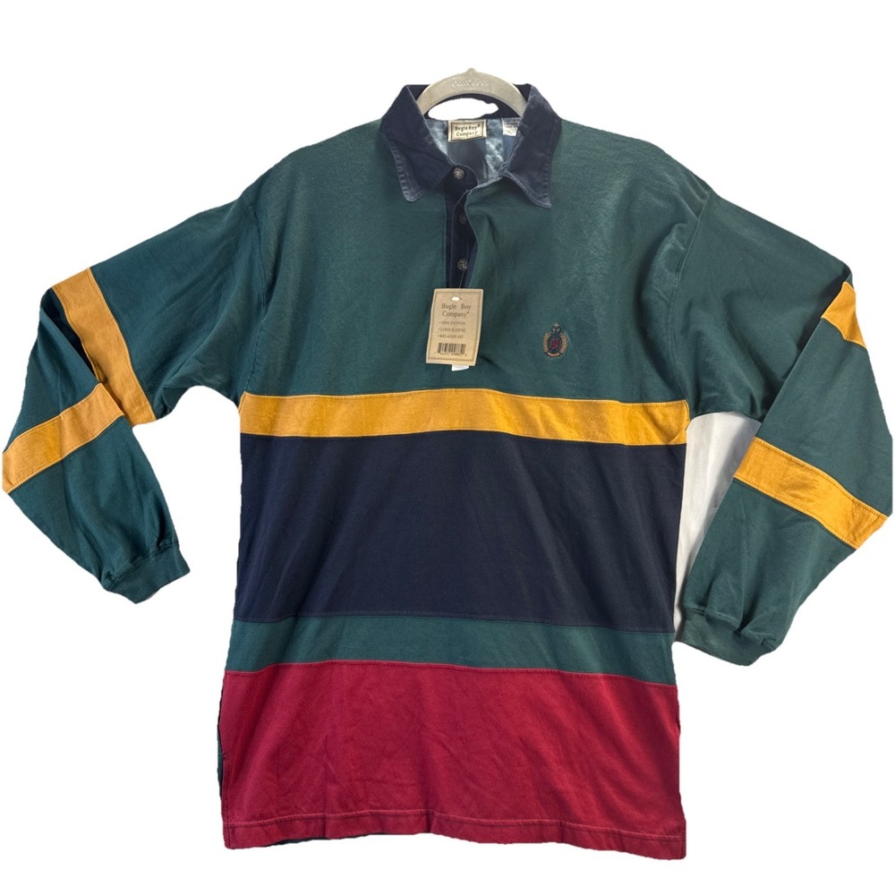 Bugle Boy Rugby Shirt Men's Small NWT Colorblock Relax Fit Y2K Vintage Stipe